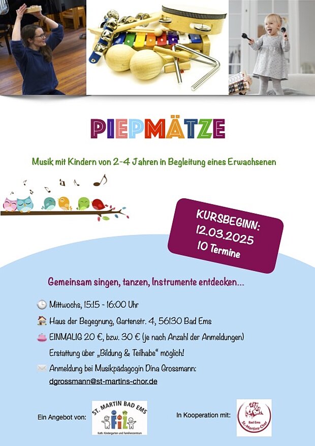 Plakat zum Kursbeginn der Piepmätze im März 2025